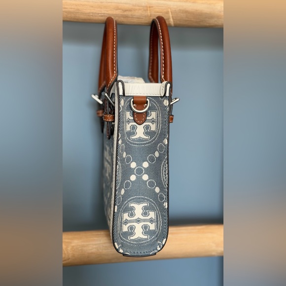 Tory Burch Mini T Monogram Denim Tote - Picture 4 of 10